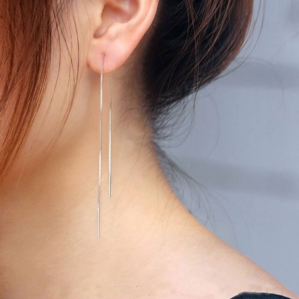 New minimalist silver long thread earrings